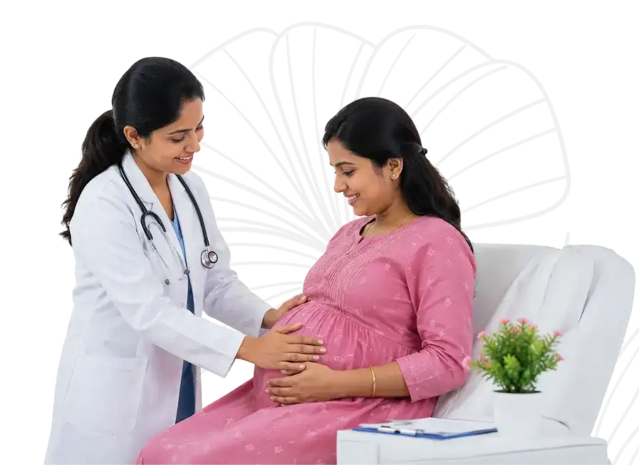 Healthcare professional examining pregnant mother with care