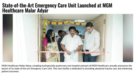 State-of-the-Art Emergency Care Unit Launched at MGM Healthcare Malar Adyar